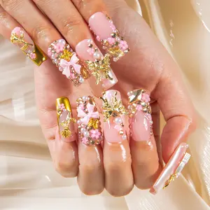 Lovful NEW DROP Collection Handmade Acrylic Press On Nails 10PCS Reusable Salon Quality 3D Flower Rhinestones for Flawless Long Lasting Look Manicure