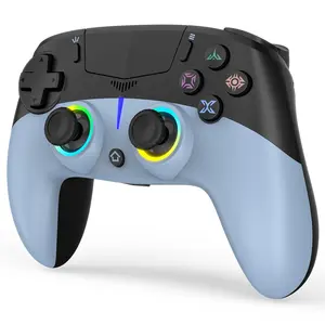 LED  Controller for PS-5/Pro/Slim/PC, with Hall Effect Joystick & Trigger/9 RGB Light Colors & 4 Light Modes/Marco/6-Axis Gyro/Dual Vibration/Touchpad/3.5mm TRRS Audio Jack (Black/Blue)
