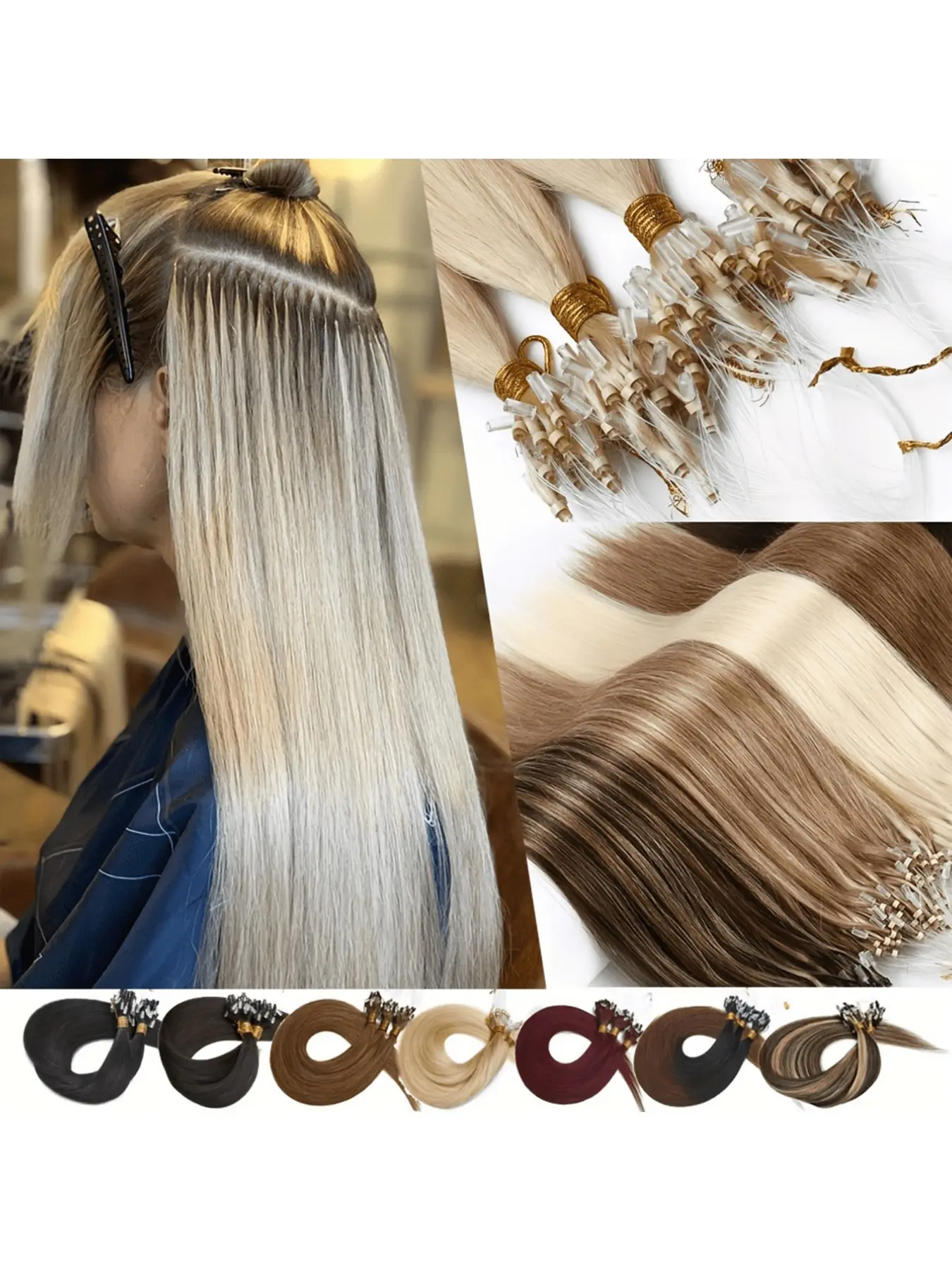20 Inch Human Hair Extensions with Micro Beads, Glueless Weft for Volume 30G 50pcs Nano Beads Glueless Human Hair Extensions,Capsule  main image 2