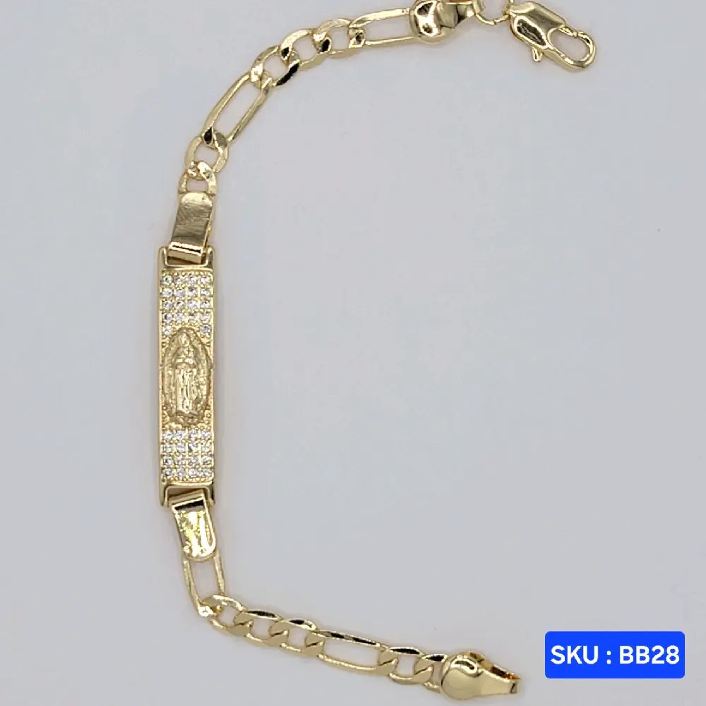 Baby Bracelet  Virgin Mary 5.75 Inches 7mm plate 5mm chain wide Stylish Comfortable Fit for Special Occasions with Delicate Charm and   Gold Plated Finish.   SKU : BB28