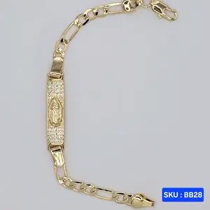 Baby Bracelet  Virgin Mary 6 Inches 7mm plate 5mm chain wide Stylish Comfortable Fit for Special Occasions with Delicate Charm and   Gold Plated Finish.   SKU : BB28