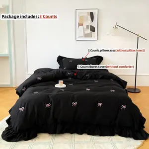 Bowknot Embroidery Bedding Set, Bedspread and Pillowcase without Filler, Soft Comfortable Bedding Set for Bedroom, Decorative Bedding Set, Soft Bedding Sets