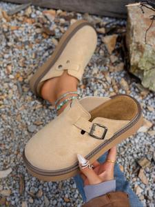 women's solid color buckle design slip on walking shoes, casual comfortable non-slip slip on shoes for daily wear, female all-match round toe shoes for daily wear, girl, classic clog, footwear