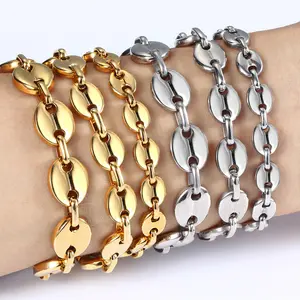 Hermah 7/9/11mm Coffee Beans Marina Link Chain Bracelet for Men Women Stainless Steel Gold Color Silver Color Bracelet 7/8/9inch Party Birthday Gifts