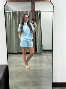 Polka Dot Trim Mock Neck Short Set
