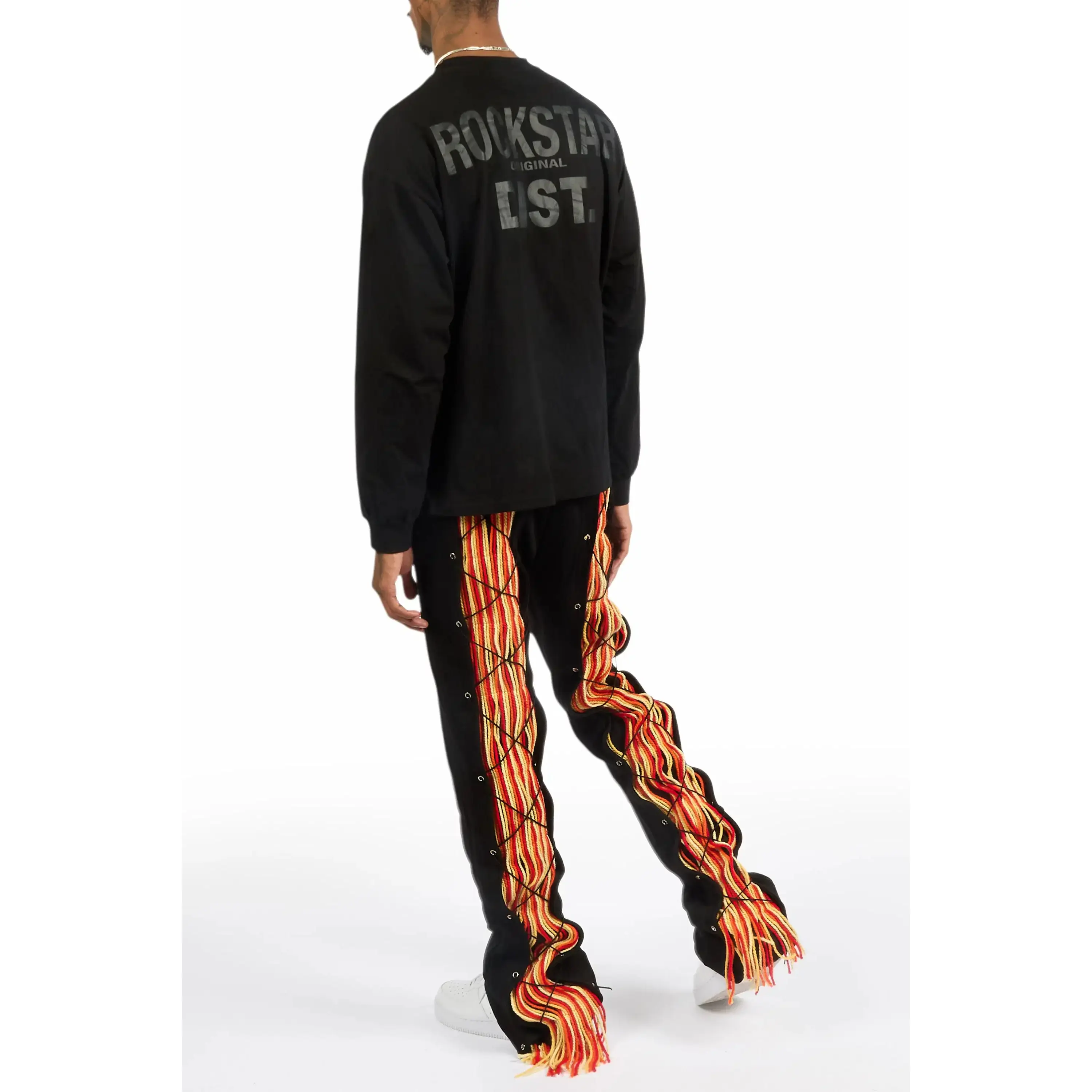 Antal Black Long Sleeve T-Shirt/Baggy Stacked Track Set