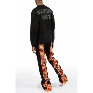 Antal Black Long Sleeve T-Shirt/Baggy Stacked Track Set