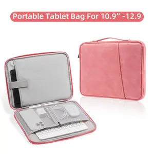 Solid Color Tablet Case, 1pc Waterproof Artificial Leather Tablet PC Carrying Case, Padded Protective Travel Inner Bag for iPad Samsung Tablet PC, Durability Pink Tablet Sleeve Pouch, Tablet Casing