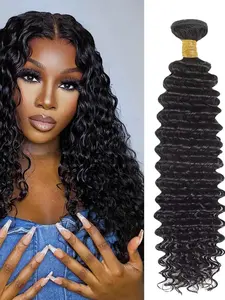 Deep Wave Human Hair Bundles 8-20 Inch, 100% Unprocessed Brazilian Virgin Hair, Deep Curly Bundle Hair Extensions, Real Human Hair, Human Hair Wavy
