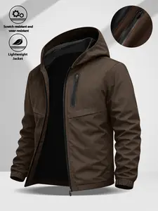 Men's Hooded Jacket, Durable Scratch-Resistant Lightweight Outerwear, Smooth Zipper + 3D Pockets for Daily Commuting & Outdoor Wear
