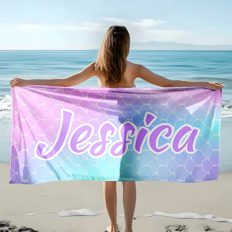 Personalized Customized Name 30*60 inches Extra Large Beach Towel, Sand Free Beach Towel Pool Towel, Soft, Absorbent, Quick-Drying 100% Polyester,400 GMS Microfiber Beach Towel, Essential For Summer, ldeal ForMen, Women, Girls, Boys, Wind & Sun Protection