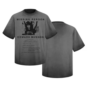 Men's 100% Cotton Oversized Washed T-Shirt | Stranger Things Eddie Munson Missing Person Graphic Tee for Streetwear & Daily Wear