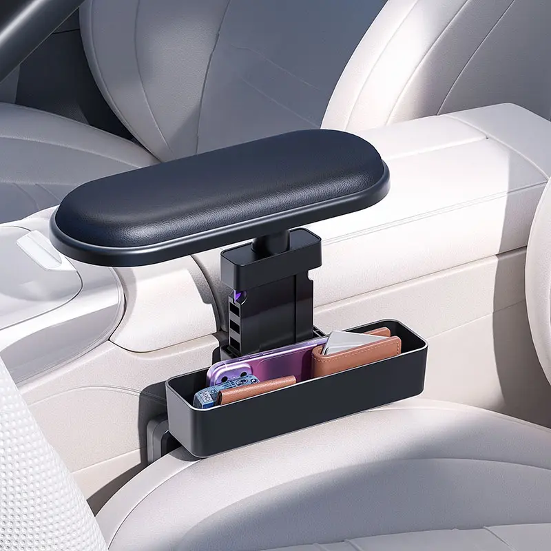Universal Adjustable Car Armrest, Soft Padded Center Console Arm Rest, Height-Adjustable Elbow Support, Car Armrest Extender, Seat Gap Filler with Storage Organizer, Auto Interior Accessory for SUVs, Sedans, and Trucks, Elbow Pad, Leather