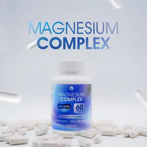 Lyonix Aquamin Magnesium Complex 60 Capsules 500mg Per Serving 30 Day Supply Dietary Supplement US Healthcare Vitamin Fitness Edible