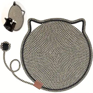 Cat Scratcher Mat, Natural Cotton Rope Cat Scratch Pad, 16.5'' Round Horizontal Floor Cat Scratching Pads for Indoor Cats, Cat Furniture Protector for Wall, Couch, Sofas