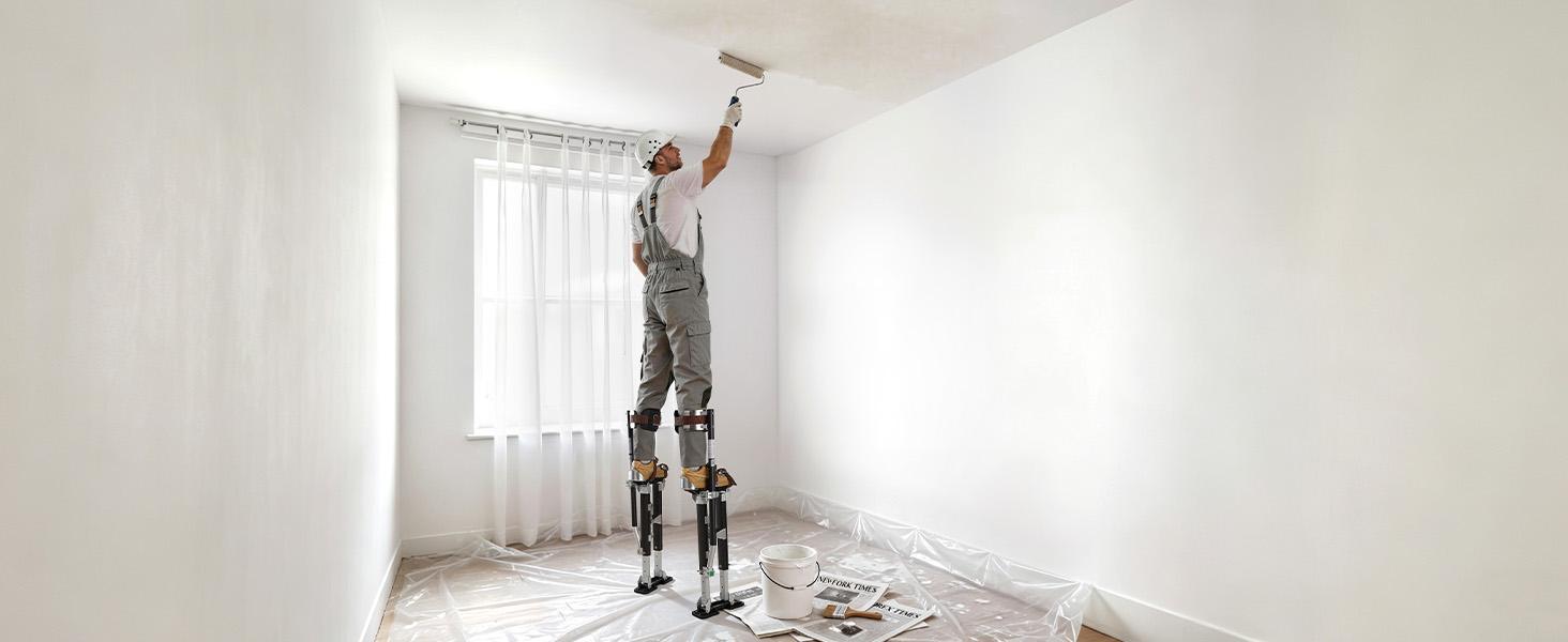 VEVOR Adjustable Height Drywall Stilts - 19.1-31.1 in Aluminum Drywall Tools, 228 lbs Load Capacity, Non-Slip Rubber Feet, Dual Spring Shock Absorb, Comfortable Leg Straps, Oxford Fabric Components, 3 Levels Heel Brackets, for Painters, Black#BackToSchool
