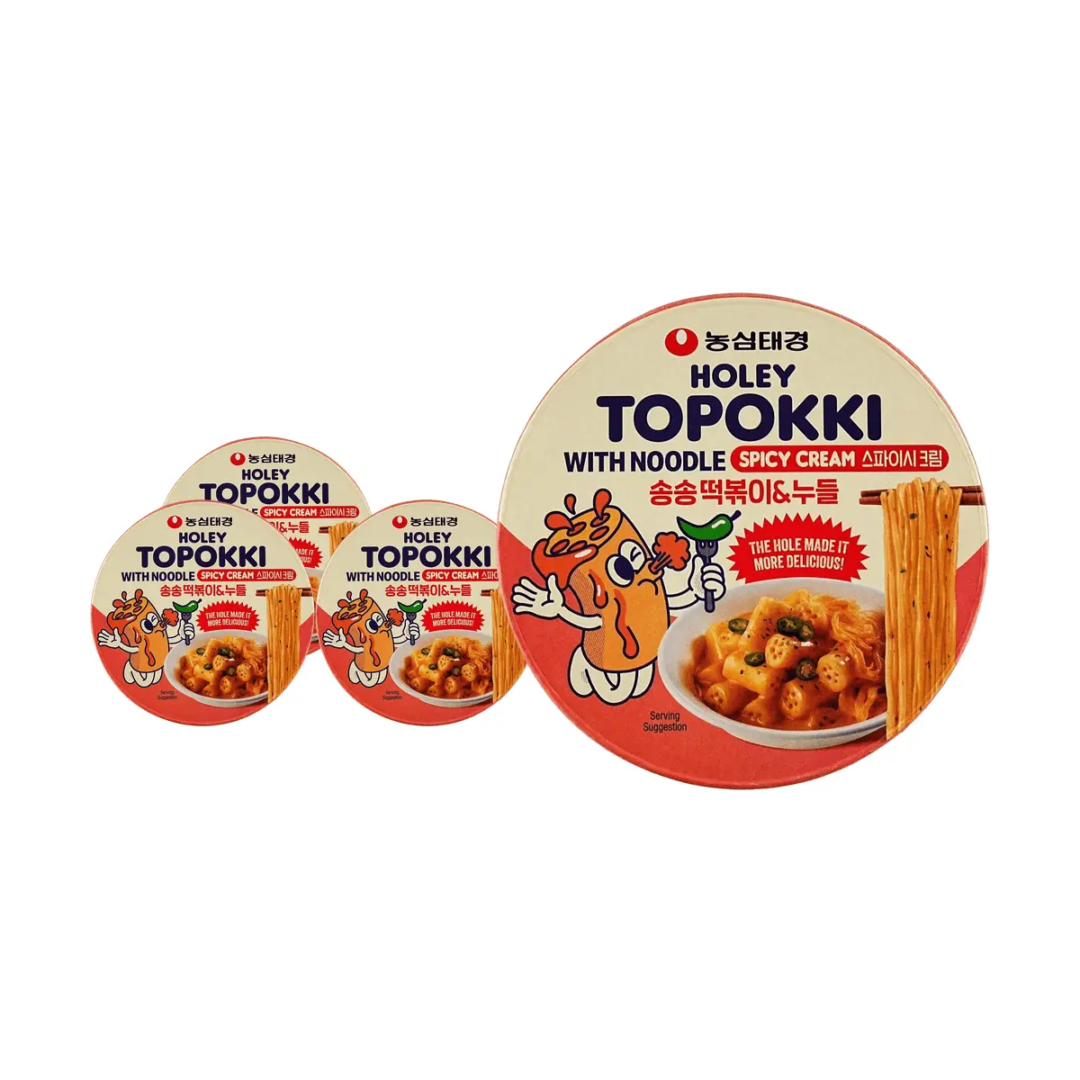 NONGSHIM Korean Spicy Cream Cheese Tteokbokki Rice Cakes - Instant Microwave Cup Noodles, 4-Pack Value Bundle (118g Each)