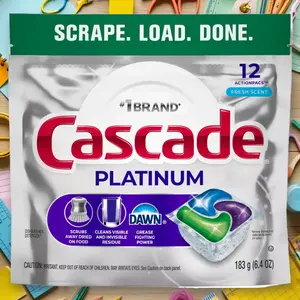 Cascade Platinum ActionPacs Dishwasher Detergent Fresh 26ct - Platinum Dishwasher Pods, Fresh Scent, 26ct, for Tough Stains, Sparkling Clean, Travel Size