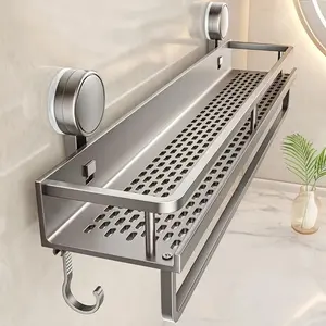 Suction Cup Shower Caddy, 1 Set Wall Mounted Storage Rack, Durable Space Saving Shelf, Rustproof Shower Rack, Bathroom Organizer, Bathroom Accessories