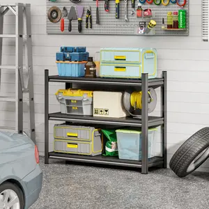 3-Layer Storage Rack, Metal Storage Rack, Adjustable Height Partition, Suitable For Living Room, Kitchen, Supermarket, Garage. Black, Requires Assembly, 31.5" H* 39.37" L * 13.77" D