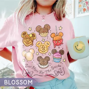 Youth and Adult Cute Coquette Bow Snack Lover Shirt, Just Here For The Snacks Graphic Tee, Girly Food Aesthetic Outfit, Sweet Treats Theme Shirt, Vacation Trip Matching Tee, Comfort Colors Style