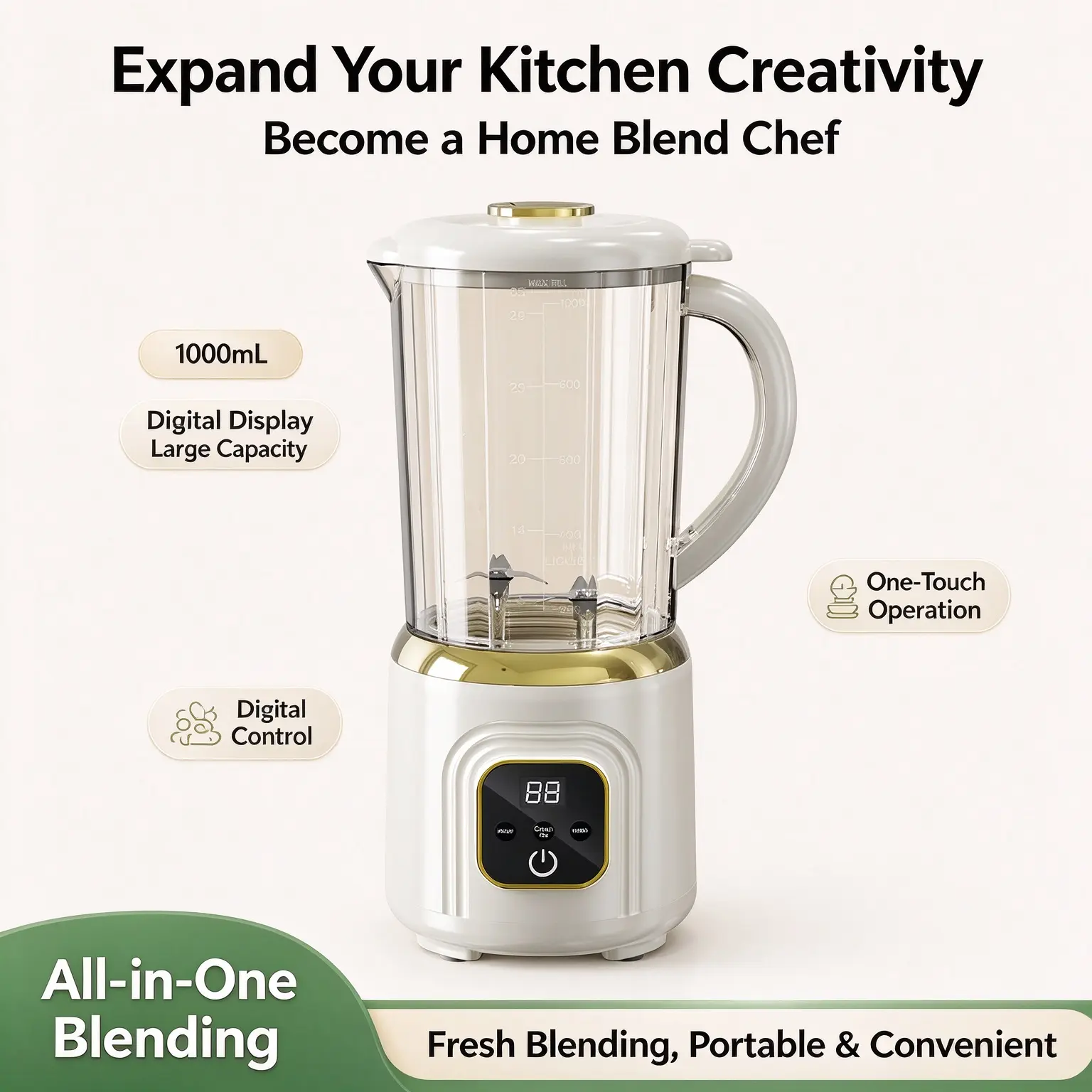 1000ML Countertop Blender - Powerful Dual-Blade (18-6 Blades) Kitchen Gadget, Frozen Drink Mixer, Time-Saving Upgraded Blender for Juice, Ice Crush & Self-Cleaning, Countertop Blenders, Frozen Drink Mixer Blenders