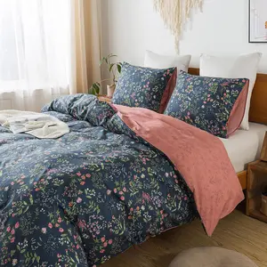 Queen Duvet Cover Set - 100% Cotton Floral Duvet Cover Sets,Soft & Breathable with Zipper Closure & Corner Ties,3pcs Wildflower Comforter Cover Sets- Flower Sea