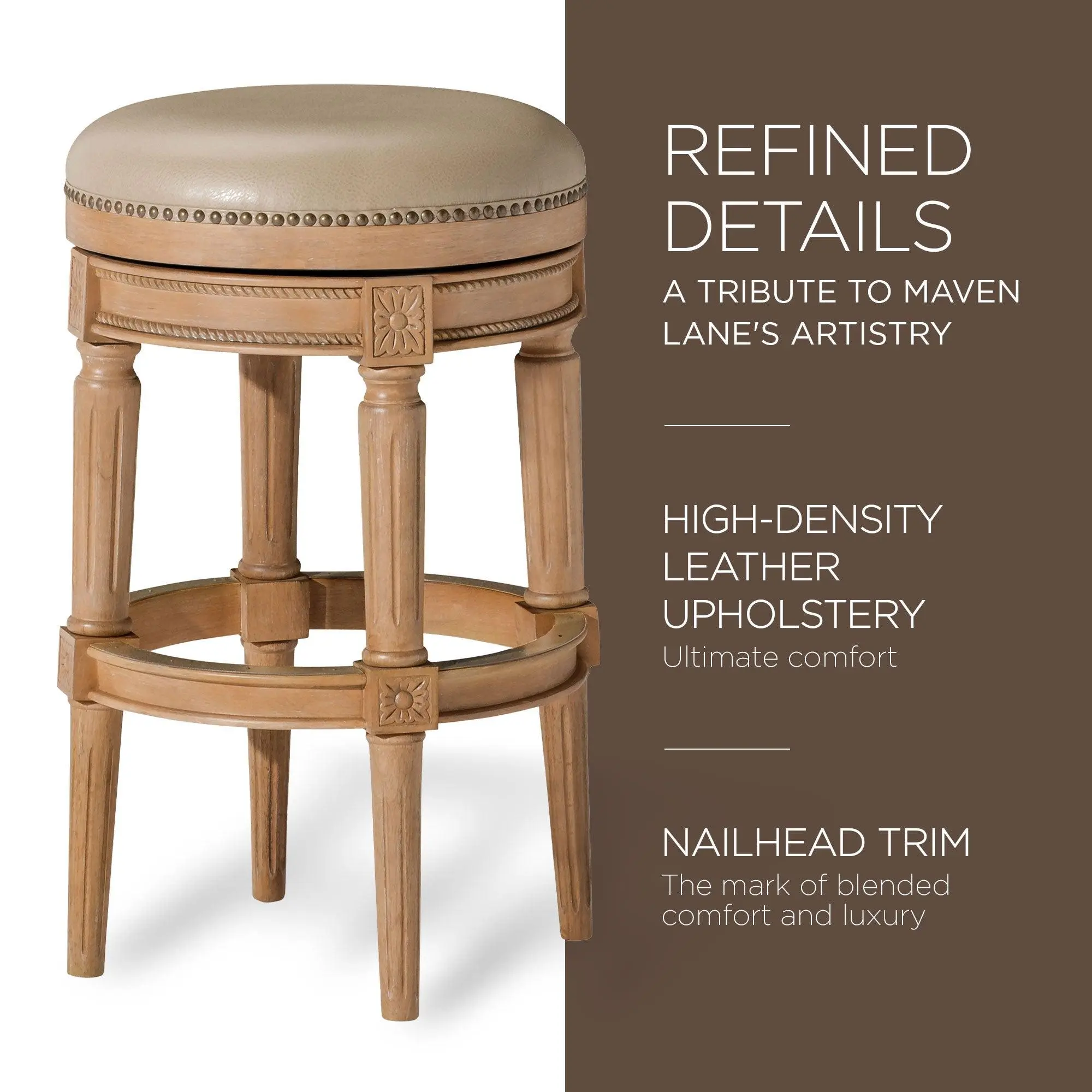 Maven Lane Pullman Backless Bar Stool in Weathered Oak Finish w/ Avanti ...