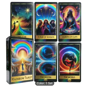 Rainbow Tarot Deck - Color 1 Set Featuring The Star Four of Wands Queen of Cups The Moon and The World Cards