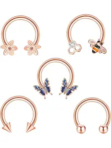 Tiny 5 Pcs Rose Golden Gentle Septum Rings 16G Horseshoe Stainless Steel Septum Piercing Jewelry Set for Women Men Tragus Daith Rook Helix Piercing Set