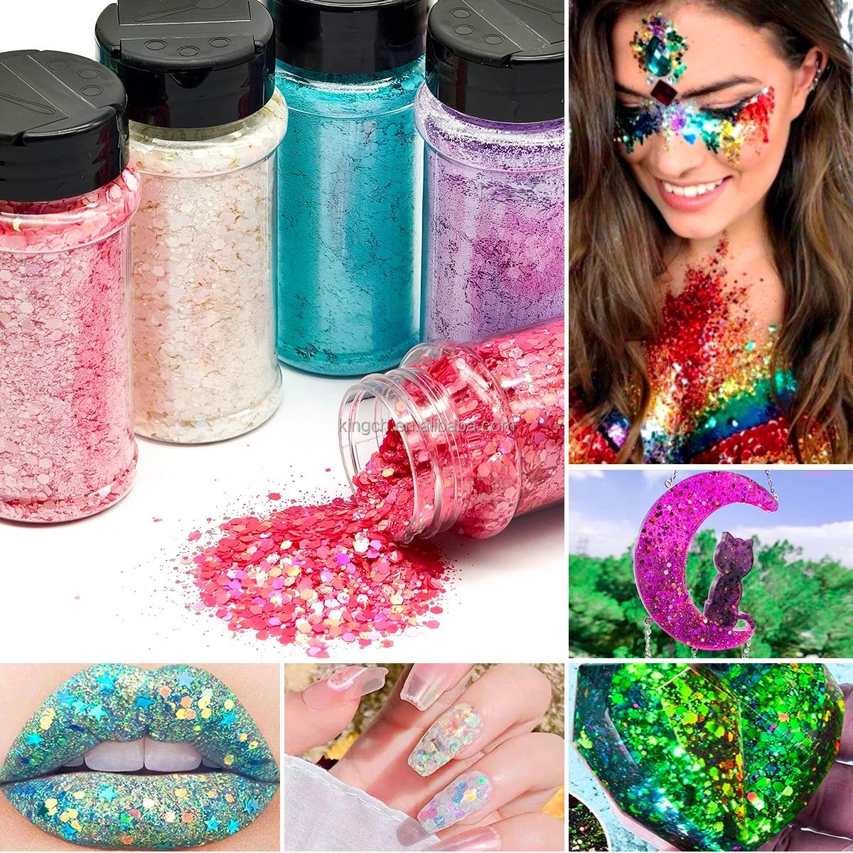US Warehouses 24 Bottles Holographic Chunky Glitter for Art Nail Slime Tumbler Jewelry Making Epoxy Resin Sequin Flake Sparkle