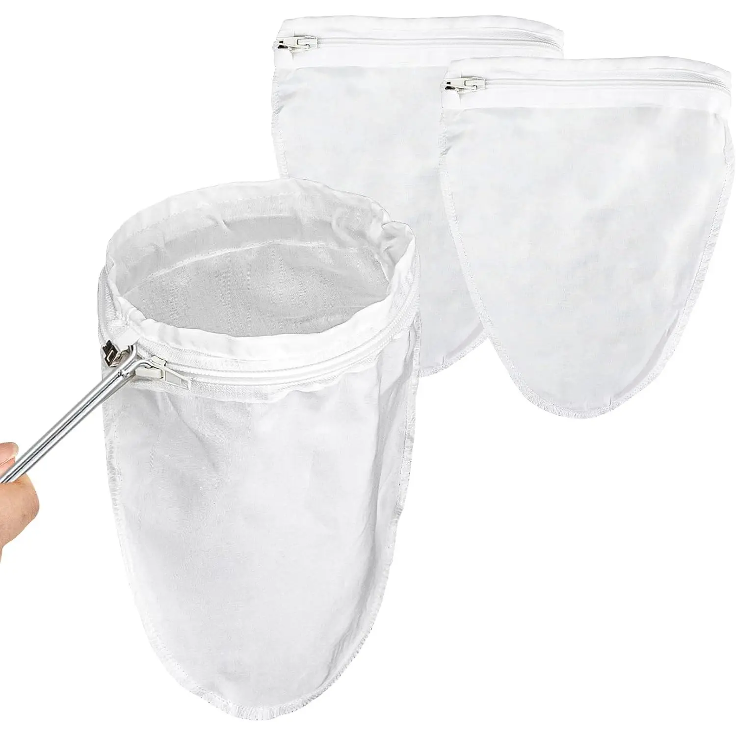 3-Count Lightweight Fine Mesh Strainer Bag Set - Cheese Cloth Bag with Stainless Steel Handle, Medium Grade 8x9.8in Filter, Tea Making Tool for Coffee Shops, Compact Design, Easy Cleaning, Convenient and Long-Lasting