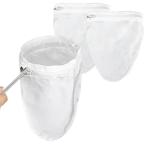 3-Count Lightweight Medium Size Mesh Pattern Strainer Set - 8x9.8in Fine Mesh Rectangular Bags with Stainless Steel Handle, Cheese Cloth, Tea Infuser, Zipper Access, Tea Making Tool Kitchenware