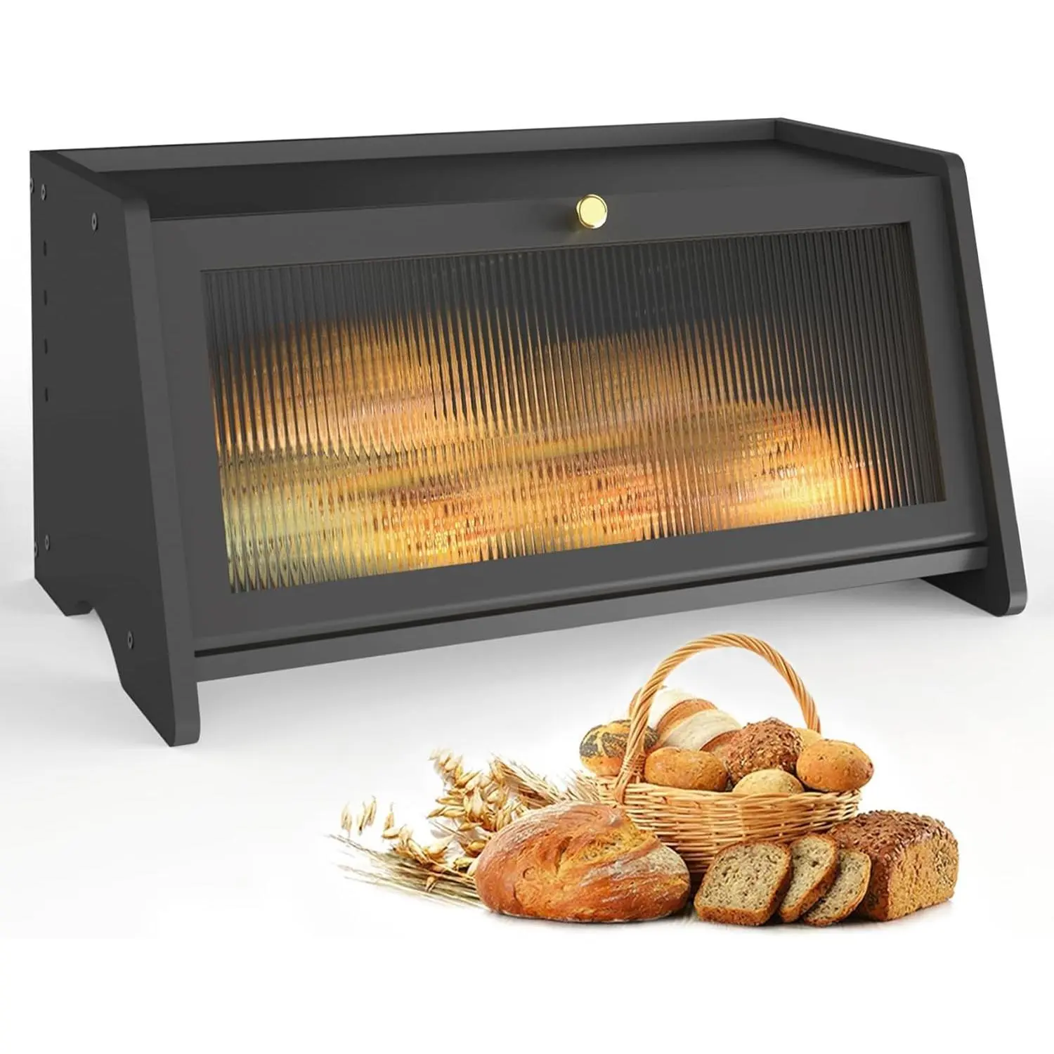 Premium Eco-Friendly Bamboo Rectangular Bread Box with Frosted Acrylic Window, Lid Closure, 15.5x10x8 in Dual Vents Stylish Kitchen Organizer, Recyclable Food Storage Box