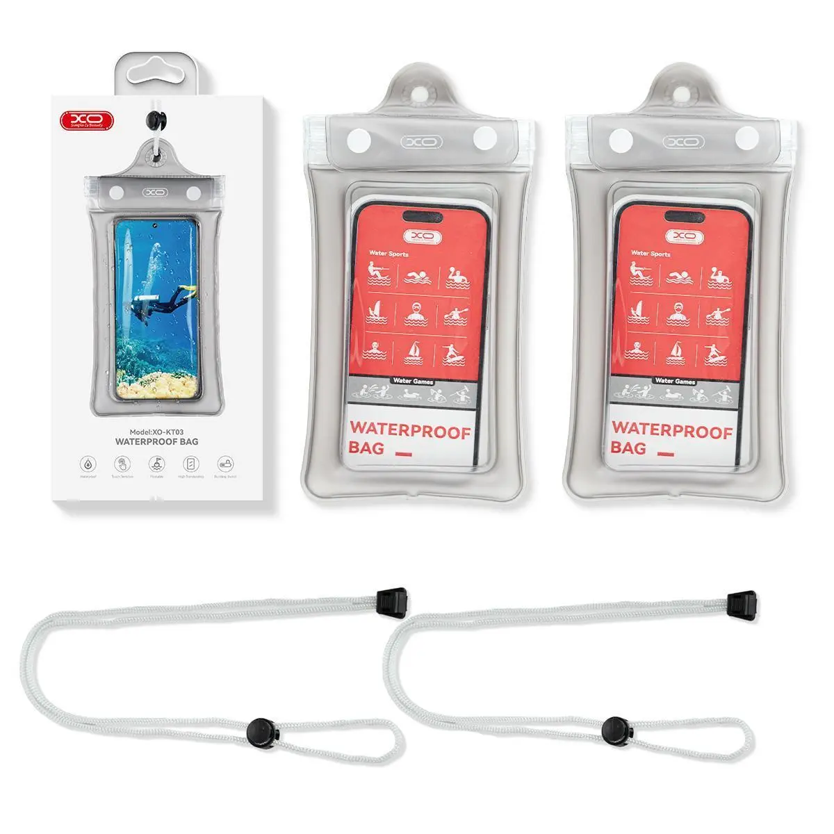 XO Waterproof Phone Pouch 2 Counts Clear PVC Case with Inflatable Edge for iPhone Galaxy S22 S23 Up to 7" Dry Bag with Lanyard for Beach Cruise Ship Outdoor Swimming Diving Kayaking - Protective