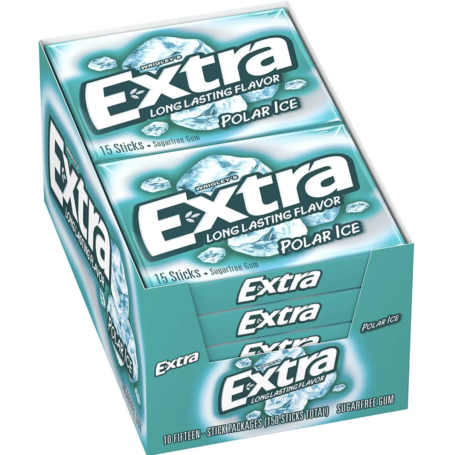 Extra Gum Polar Ice, 15 Pieces Per Pack, 10 packs Sugar-Free Chewing Gum