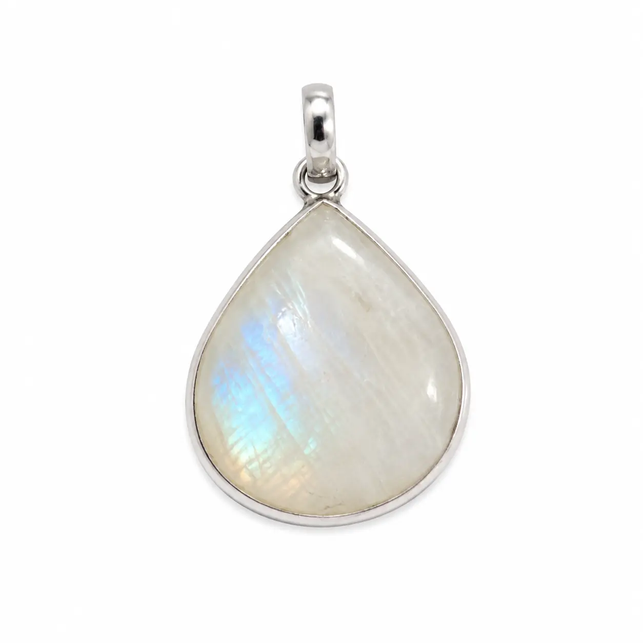 Sterling Silver Rainbow Moonstone Teardrop Pendant, Semiprecious Stone Jewelry Accessory