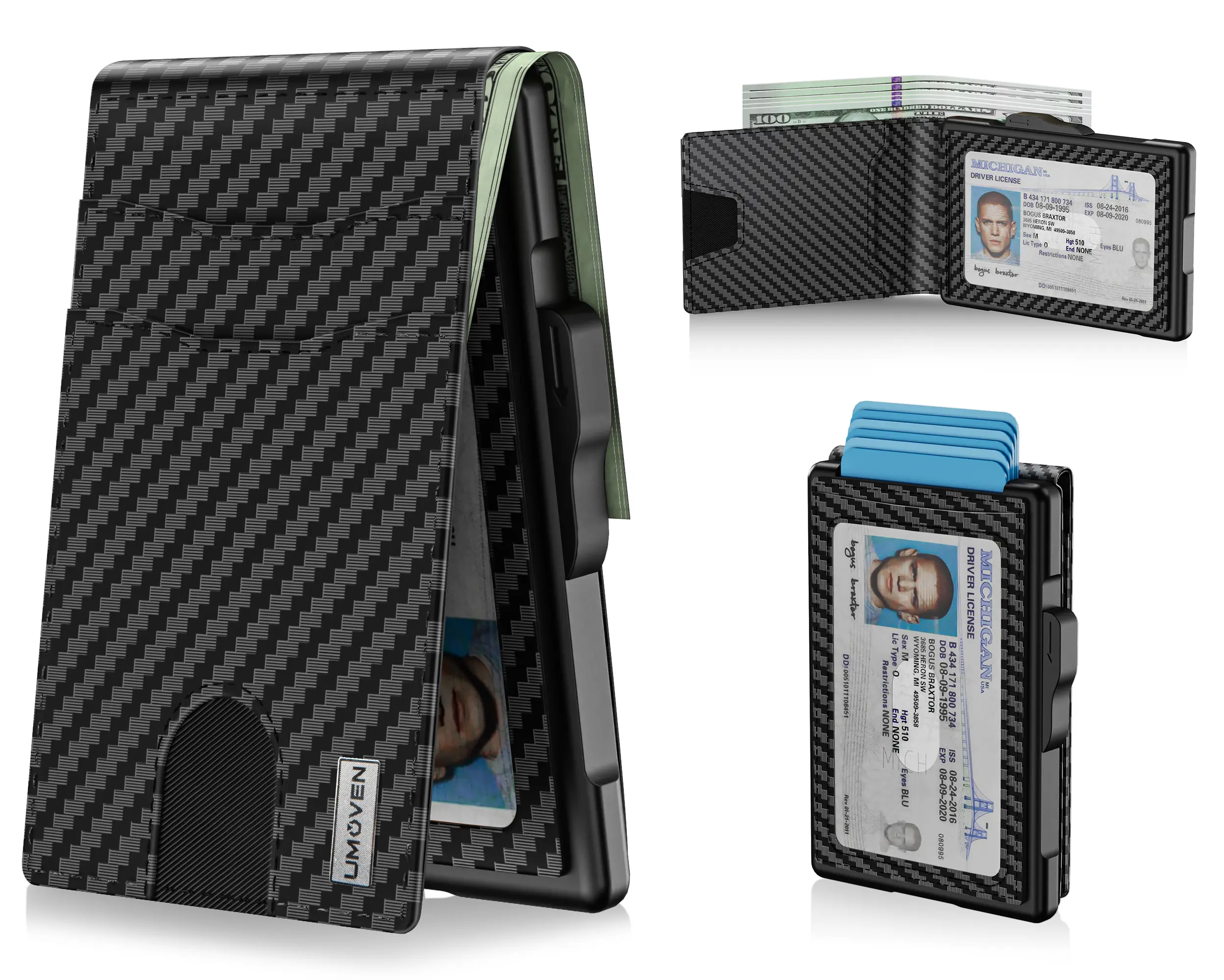 umoven Wallet for Men - Pop Up Case, Cash Slot, and Credit Card Slot - Aluminum Wallet with RFID Blocking, Minimalist Leather Wallet Front Pocket with ID Window, Gift Box