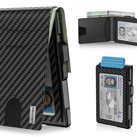 umoven Wallet for Men - Pop Up Case, Cash Slot, and Credit Card Slot - Aluminum Wallet with RFID Blocking, Minimalist Leather Wallet Front Pocket with ID Window, Gift Box