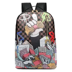 Hip-Hop Street Art Backpack – Money Motif & Graffiti Checkerboard Design for Urban Fashionistas, Trendsetters & Hip-Hop Culture Lovers in USA