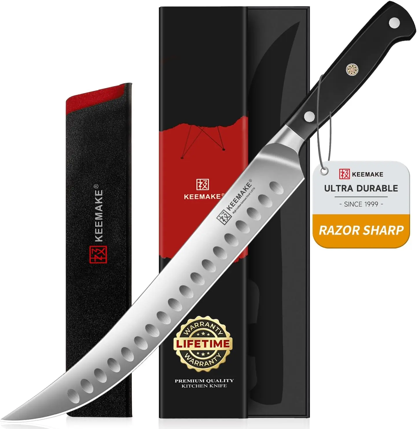 10-Inch Knife for BBQ and Brisket| German High-Carbon Meat Slicer with Full Tang Ergonomic Handle and Sheath for Carving Turkey, Ham and Roasts