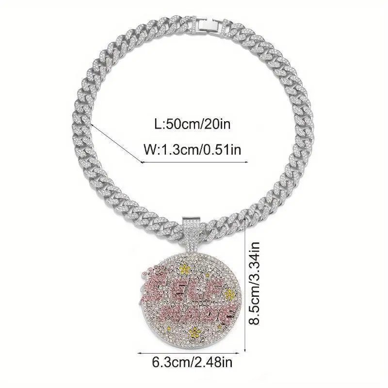 2pcs Iced Out Street Style Full Rhinestone Round "SELF MADE" Words Pendant with Iced Out Miami Cuban Chain Bling Rhinestone Pendant Necklace 2pcs Iced Out Street Style Full Rhinestone Round "SELF MADE" Words Pendant with Iced Out Miami Cuban Chain Bling Rhinestone Pendant Necklace
