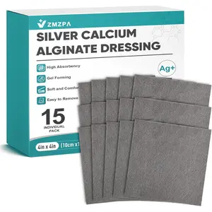 Calcium Alginate Wound Dressing 4" x 4", Non Stick Pads for Wounds, Soft Silver Dressing for Wound Care, Highly Absorbent Dressing Gauze Pads, 15 Packs
