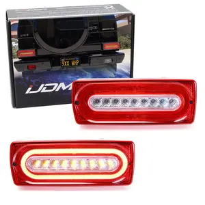 iJDMTOY Red Lens Dynamic Sequential Blink Laser Style Full LED Turn Signal Light Tail Lamps For 1999-18 Mercedes W463 G-Class G500 G550 G55 G63 AMG (2019 G Design)