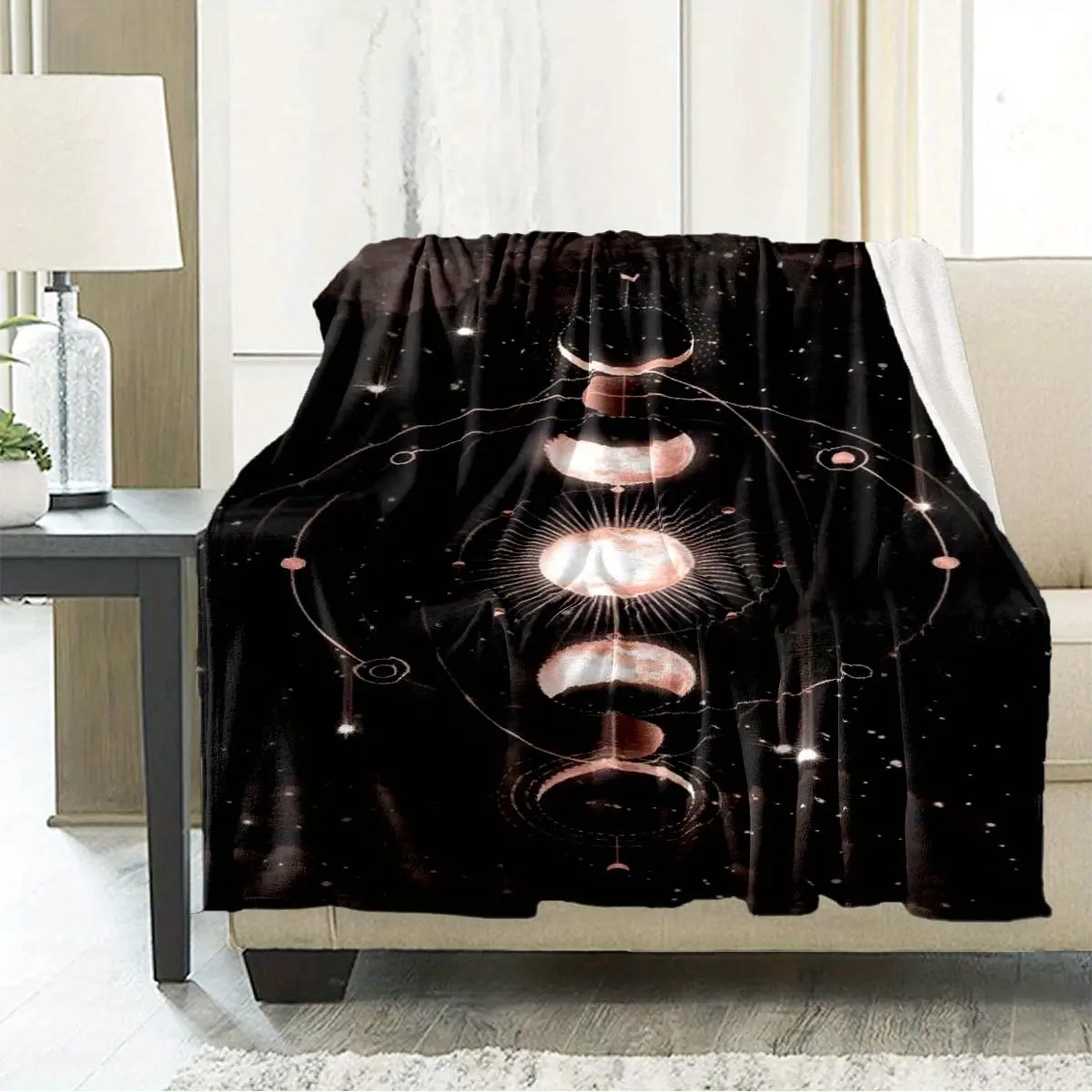 Galaxy Moon Celestial Motif Space Polyester Blanket - Large, Soft, Warm, Travel Ready, Portable, Durable 100% Polyester Throw for Sofa, Bed
