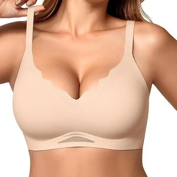 plus-size women's bra with push-up effect, fan-shaped, no underwire, soft support, anti-sagging, and side breast reduction