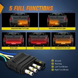 Tailgate Light Strip 60Inch Arrow with Red Running Brake Lights Amber Turn Signals Strobe Lights, Truck Accessories, Waterproof