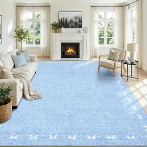 Charming Bow-Trimmed Rug Soft Non-slip Washable Ultra-thin Foldable Interior Decorative Ruge for Bedrooms Children's Rooms Laundry Rooms Playrooms and Apartments