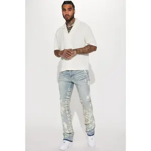 Ruthless Embroidered Stacked Skinny Flare Jeans - Bleach Blue Wash