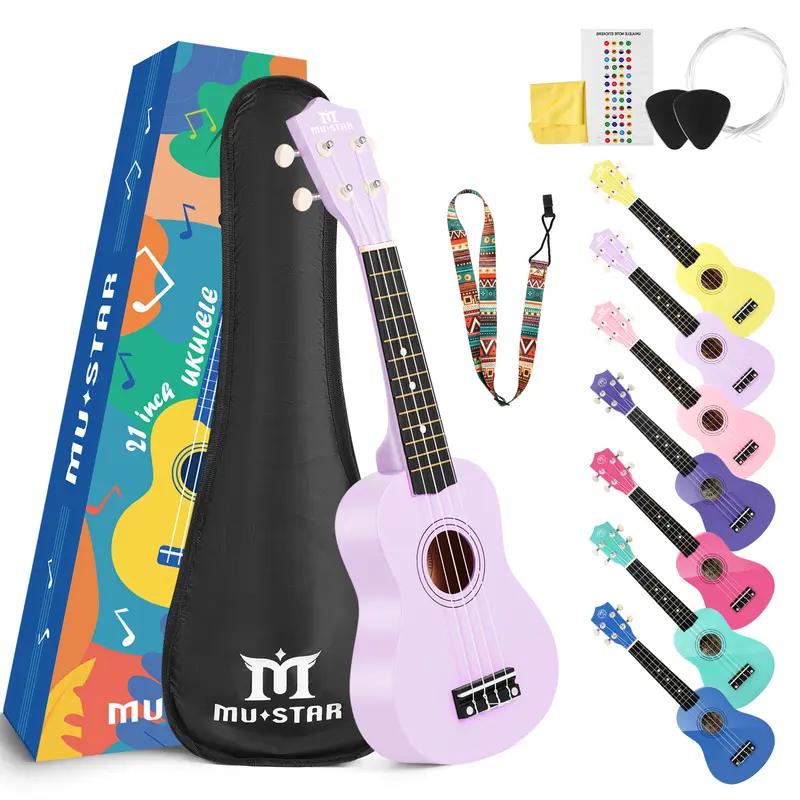 MUSTAR Soprano Ukulele for Beginners Kit - 21 Inch Basswood Ukulele with Gig Bag Strap & Accessories for Kids & Beginners